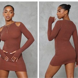 NWT Brown Two Tone Shoulder cut out dress